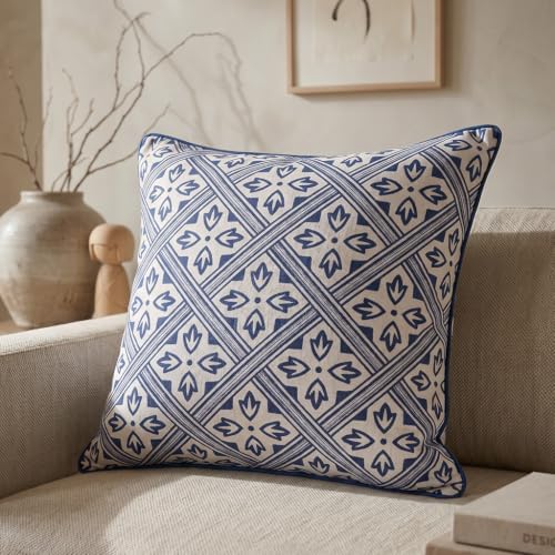 patdrea Designer Vintage Blue Throw Pillow Cover,18"x18" - Image 3