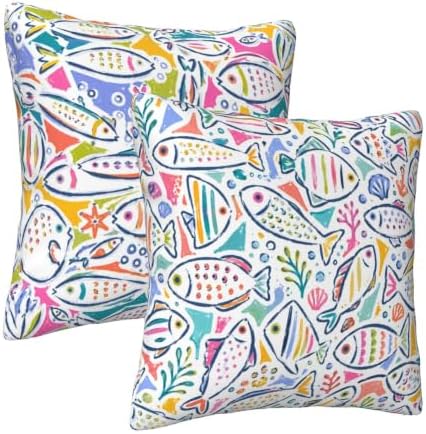 Graffiti Fish Throw Pillow Covers 18x18 inch Set of 2 - Image 2
