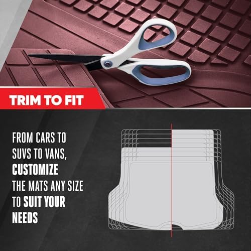 Motor Trend FlexTough Contour Liners Deep Dish 3pc Rubber Floor Mats & Trimmable Trunk Liner Cargo Mat - Heavy Duty All Weather Protection Car Mats with Traction Grips Car Accessories (Burgundy)