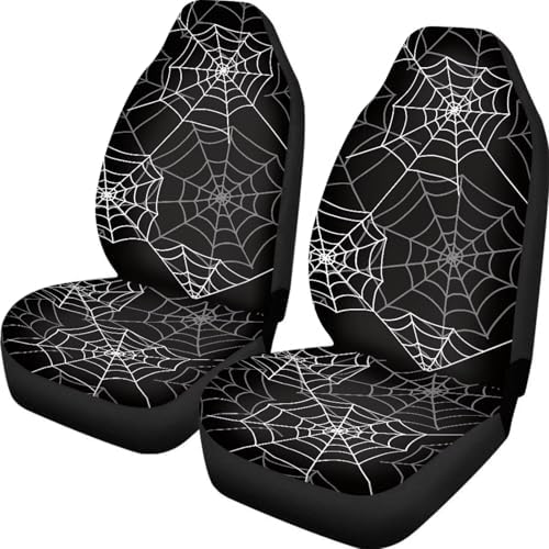 Black Spider Web Car Seat Covers for Front Seats,Halloween Decor for Cars Universal Fit Automotive Seat Cushion Protector Accessory