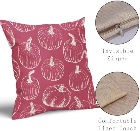 Drak Pink Fall Pumpkin Pillow Covers 24x24 Set of 2 Autumn Themed Thanksgiving Cream Print Decorative Throw Pillows Outdoor PillowCase Farmhouse Linen Cushion Case Decor for Home Sofa Couch Bed - Image 4