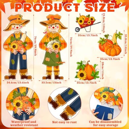 5 Pcs Fall Scarecrow Yard Stake Metal Thanksgiving Garden Decor - Image 3