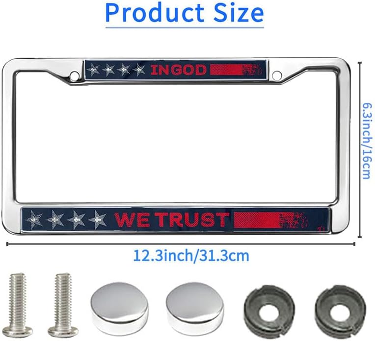 We Trust in God License Plate Frame Patrotic American Flag License Plate Frame Inspirational Jesus USA Flag Power License Plate Frame for Christian People with Chrome Screw Caps
