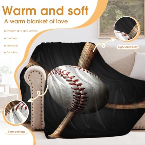 Baseball Blanket Sports Gifts for Men Women Kids Teen Boys Girls Birthday Christmas Halloween Easter Father's Day Dad Husband Boyfriend Classmates Teammates Gift Throw Blanket 60"x80" - Image 3