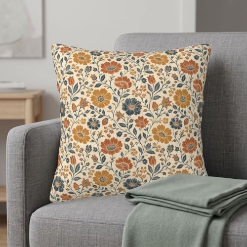KiuLoam Fall Vintage Floral Block Print Throw Pillow Covers 22x22 Set of 2 - Image 2