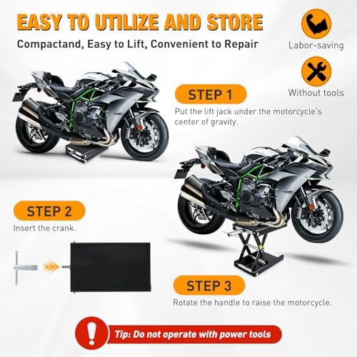 Nilight Motorcycle Lift Jack 1100 LBS Motorcycle Scissor Jack Stand Lift with Wide Deck Crank Handle 3.4"-14.2" Steel Scissor Hoist Garage Repair Lift Table Jacks for Motorcycles ATV Dirt Bike, Black - Image 6