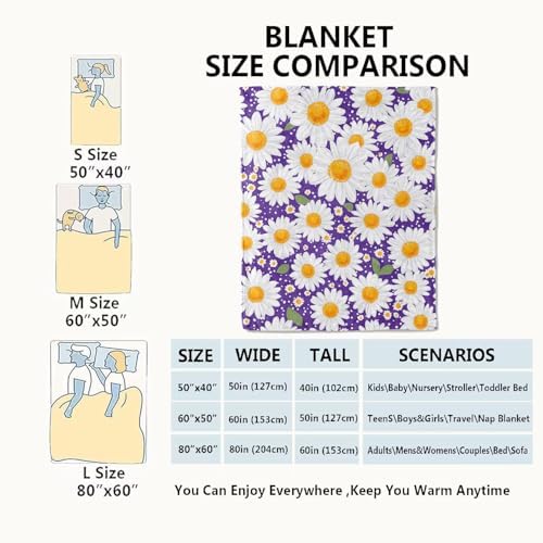 White Daisy Blanket Bright Floral Purple Throw Blankets,Birthday Gifts for Kids Girls Women,Lightweight Soft Fleece,Flower Garden Lovers,Sofa Couch Bed Room Modern Decor 50x60in - Image 3