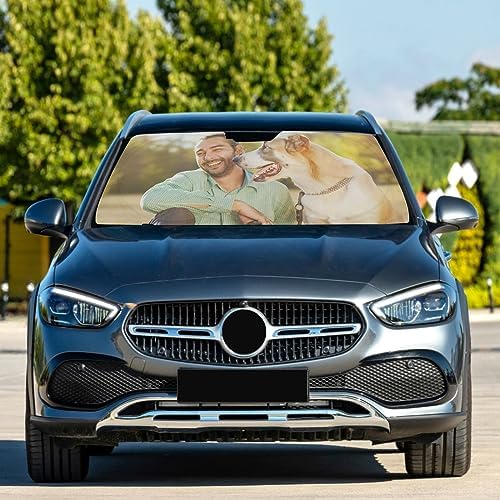 Custom Car Windshield Sun Shade Personalized Image or Text on Foldable Sunshade Front Window Visor Protector Blocks UV Rays Heat Keep Vehicle Cool (59 x 30 in)