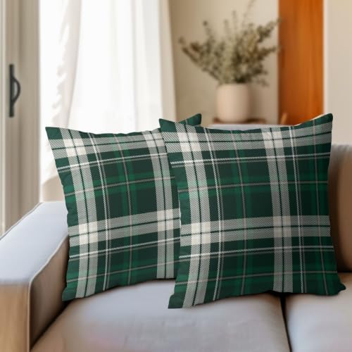 Christmas Throw Pillow Covers 20x20 Set of 2 Winter Green Buffalo Plaid Tartan - Image 4