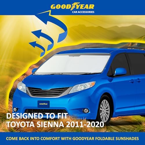 Goodyear Foldable Windshield Sunshade for Toyota Sienna 2011-2020, Car Accessories, Sunshade Cover, Sun Shade Car Windshield, Window Sun Blocker - GY008288