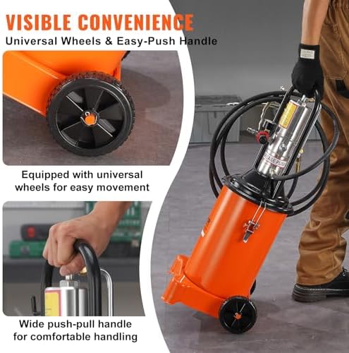 VEVOR Grease Pump, 3 Gallon Air Grease Pump with 13 ft High Pressure Hose and Grease Gun, 12L Pneumatic Grease Pump with Wheels, Portable Lubrication Grease Pump - Image 6