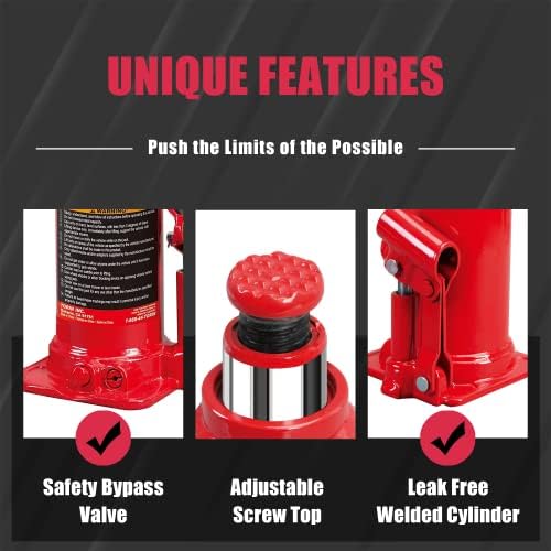 BIG RED T91003B Torin Hydraulic Welded Bottle Jack, 10 Ton (20,000 lb) Capacity, Red - Image 3