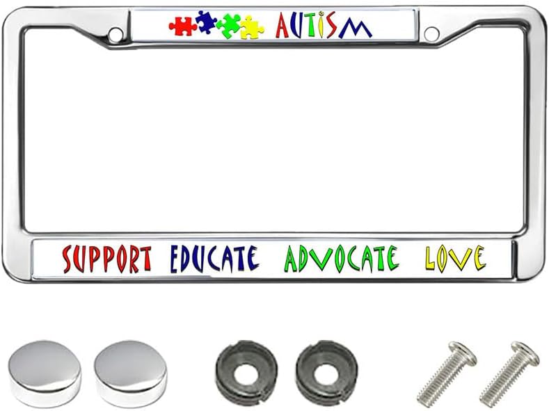 Autism Awareness Support Love Metal License Plate Frame Love Support Autism Metal Chrome Auto License Plate Frame Cover