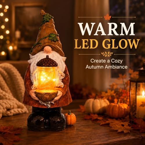 Topadorn Fall Gnome Decor with LED Light, Thanksgiving Tabletop Decoration - Image 3