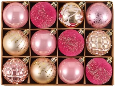 DecorbyHannah 12ct Pink Gold Christmas Ornaments Tree Decorations 2.36Inch by DecorbyHannah