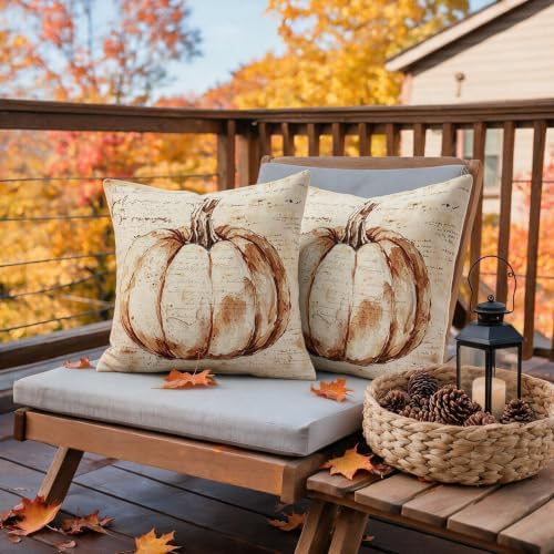 Vintage Fall Pumpkin Pillow Covers 22x22 Set of 2, Autumn Harvest Themed Thanksgiving Decorative Throw Pillow Cases Outdoor Rustic Seasonal Farmhouse Decor for Sofa Couch Bed - Image 6