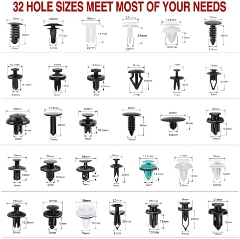 Nilight 1115Pcs Car Push Retainer Clips Auto Fasteners Kit 32 Most Popular Sizes Nylon Bumper Fender Rivets with 5 Fasteners Remover 10 Cable Ties for Toyota GM Ford Honda Chevy