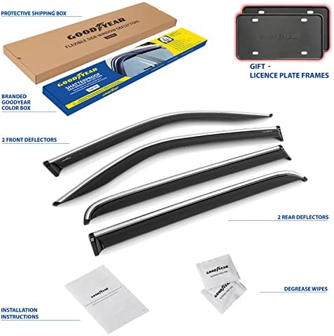 Goodyear Chrome Trim Window Deflectors for Dodge Ram 1500 2019-2026 Crew Cab, Shatterproof Tape-on Rain Guards, Window Visors, Vent Deflector Visor,Car Accessories, 4 pcs - GY008852