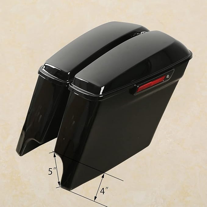 XFMT Vivid Black 5" Stretched Extended Saddlebags Hard Saddle Bags W/Black - Image 4