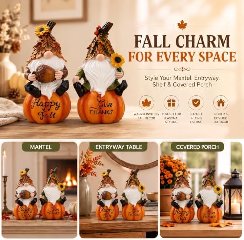 Topadorn Fall Gnomes Figurines Set of 2, Pumpkin Thanksgiving Decor - Image 3