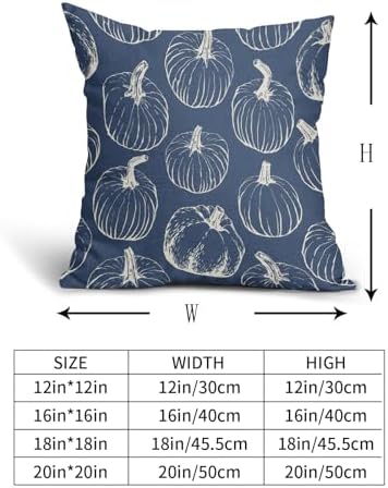 Blue Fall Pumpkin Pillow Covers 22x22 Set of 2 Autumn Themed Thanksgiving Cream Print Decorative Throw Pillows Outdoor Pillowcase Farmhouse Linen Cushion Case Decor for Home Sofa Couch Bed - Image 5