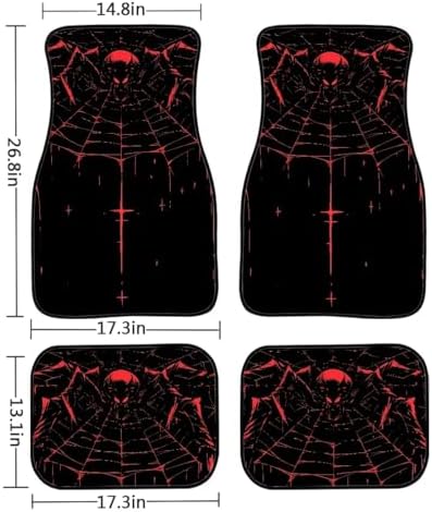 Gothic Skull Spider Print 4 Pcs All Weather Floor Mats Abstract Art Drawing Lines Spider Web Front & Rear Row Foot Mat Interior Accessories Universal Fit for SUV Sedan Van