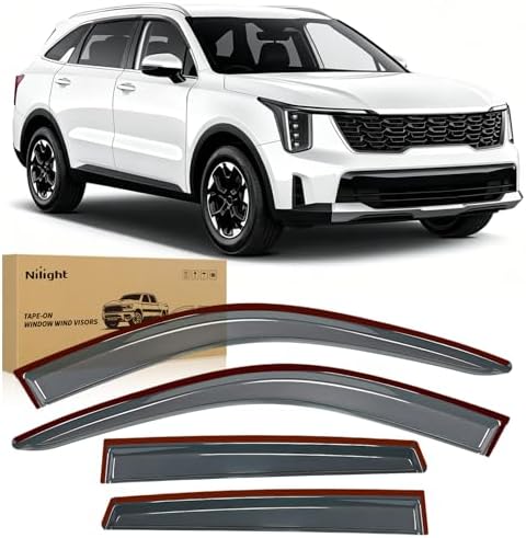 Nilight Tape-On Rain Guards for Kia Sorento 2021-2025, Dark Smoke, 4PCS