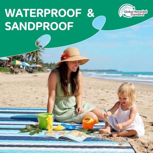 RYCHIC Waterproof Beach Blanket Picnic Mat Outdoor Rug Extra Large Sandproof Portable XL Big Towel Umbrella Folding Pop Tent Shelter Shade Canopy Ball Fan Bag Manta Playa Wedding Registry Must Have - Image 3