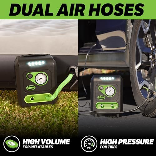 Slime 40034 Tire and Mattress Inflator, All-Purpose, High Pressure, High Volume, Analog 100 psi Dial Gauge, LED Light, 8 min Tire inflation, 3 Min Mattress inflation - Image 5