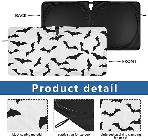 Bat Halloween White Windshield Sun Shade, Car Sunshade for Auto Truck SUV, Sun Shield that Keeps Your Vehicle Cool, Foldable, Storage Bag (62 x 32 in)