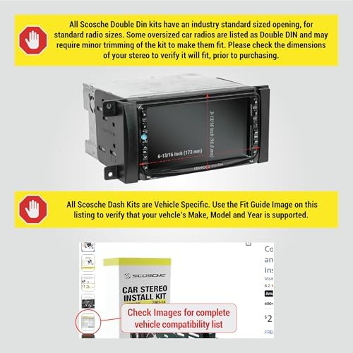 Scosche ICCR6BN Double DIN Radio Installation Dash Kit Compatible with Select 2007-2019 Chrysler, Dodge, Jeep and RAM Vehicles - Complete Aftermarket Car Stereo Install Kit - See Fit Guide In Images