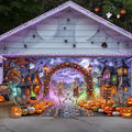 Halloween Garage Door Cover 8x7ft Dancing Skeleton Pumpkin Arch Ghost Decor by Lacoiime