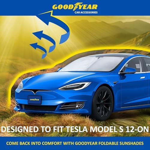 Goodyear Foldable Windshield Sunshade for Tesla S 2016-2026, Car Accessories, Sunshade Cover, Sun Shade Car Windshield, Window Sun Blocker - GY008287