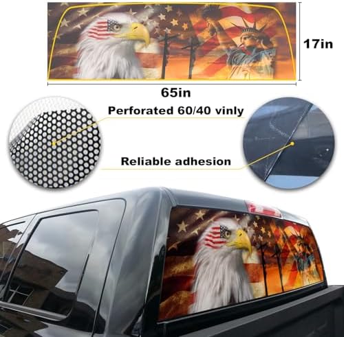 American Flag Decal for Truck, SUV & Car - Eagle Design (65x17in) for Men, Dad, Grandpa, Boyfriend