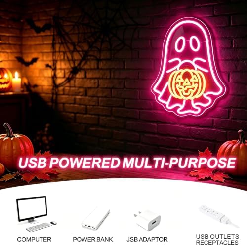 Ghost Pumpkin Neon Sign, Cute Ghost Halloween LED Light16.1"x12.8 - Image 7