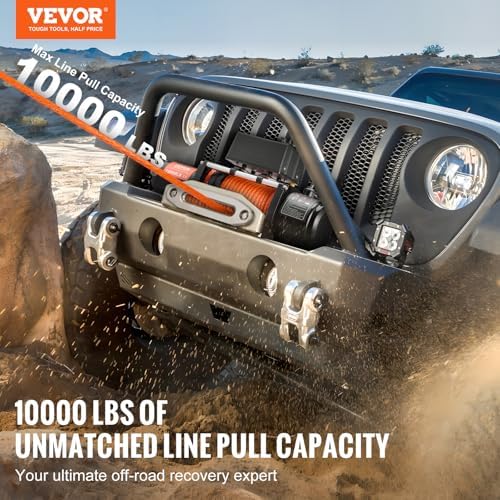 VEVOR Electric Winch, 10,000 lb Truck Trailer Jeep Winch, 12V DC 7/20 in x 65 ft Synthetic Rope Aluminum Fairlead Wireless & Wired Remote Control, IP55 Waterproof Towing for Off Road Jeep SUV Boat - Image 2