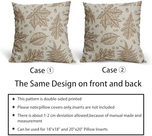 Brown Fall Pillow Covers 18x18 Set of 2 Cream Maple Leaf Print Autumn Colored Harvest Decorative Outdoor Pillowcases Farmhouse Seasonal Throw Cushion Case Decor for Home Couch Sofa Bed - Image 6