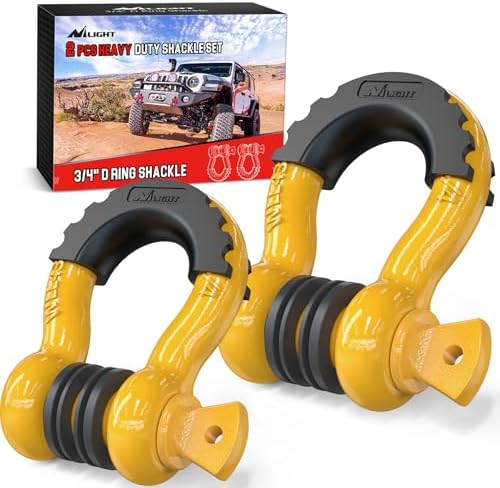Nilight 2 PCS 3/4" D-Ring Shackle with 7/8" Screw Pin | 41,887lbs Break Strength Heavy Duty Off Road Recovery Shackle with Isolators Washers for Tow Strap,Winch,Off-Road Truck