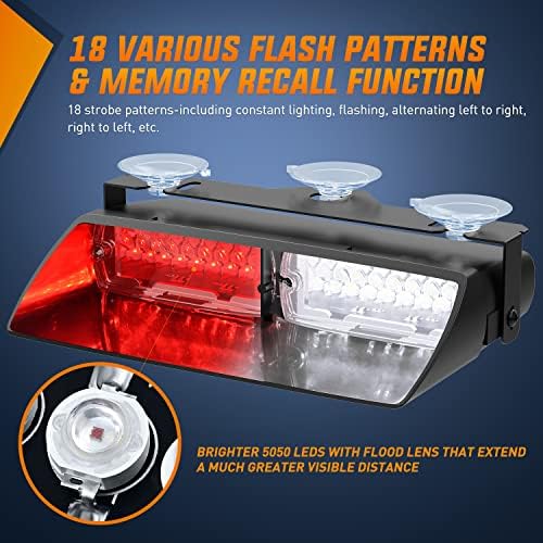 Nilight Red and White Emergency Strobe Lights Windshield Hazard Warning Safety Flash with Suction Cups Super Bright LED Light for Police Enforcement Firefighters Vehicle Truck