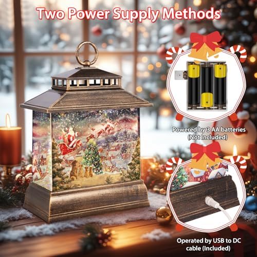 Christmas Snow Globe Lantern Water Glittering Lantern with 8 Songs & 6H Timer Romote Control Christmas Snow Globes USB & Battery Operated for Christmas Festival Decorations Gifts (Santa and Dogs) - Image 5