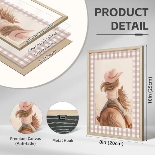 Western Cowgirl Nursery Wall Art Decor Vintage Girl Room Canvas Poster Pink Coquette Nursery Art Prints Preppy Aesthetic Pictures Bow Floral Boots Artwork for Girls Bedroom 8x10 Inch Framed 6Pcs - Image 2