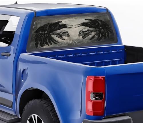 Retro Crow Rear Window Decal Wrap Graphic, Gothic Bird Animals Abstract Skeleton Vinyl Window Film Truck Back Window Decals,Pickup Trucks Back Window Stickers 66 x 22 inch