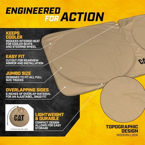 Windshield Sun Shade for Dodge Ram 1500 2010-2018, Foldable Front Window Sunshade, UV Heat Blocker, Interior Protection Sun Shield, Keeps Truck Cab Cool, Heavy-Duty Truck Accessory - Beige