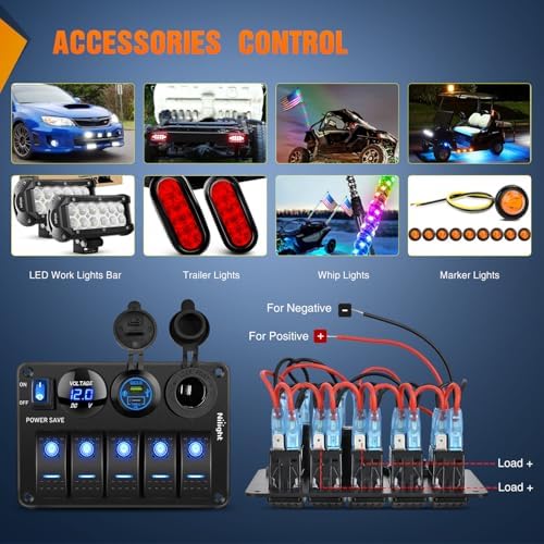 Nilight 5 Gang Rocker Switch Panel Toggle Power Control 12V 24V Pre-Wired