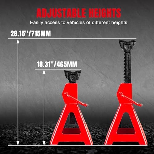 Big RED 12 Ton Jack Stands with Lock Adjustable Height to 28.15'', Fit for Cars, SUVs, and Most Automobiles, Red, 2 Pack - Image 2