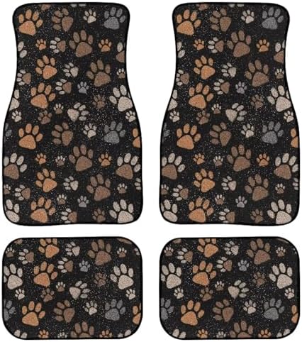Brown Dog Paw Car Carpet Floor Mat Non Slip Rubber Car Carpet Mat Protector 4 Piece Automotive Floor Mats Front Universal Cars Foot Pads Brown Cars Accessories for SUV Vehicle Van