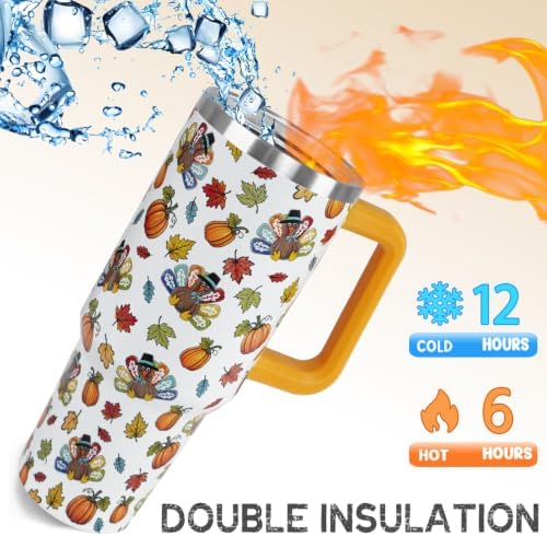Thanksgiving Tumbler 40 oz Fall Cute Turkey Pumpkin Coffee Travel Mug Stainless Steel Insulated Cups Fall Water Bottle Thanksgiving Decor Gifts for Women - Image 4
