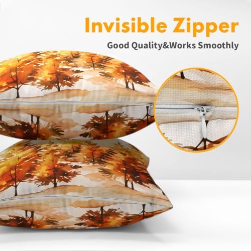 Fall Throw Pillow Covers 18x18 Set of 2 Orange Yellow Pine Trees Thanksgiving Pillow Covers Autumn Nature Forest Watercolor Pillowcase for Kitchen Sofa Cushion Outdoor Bedroom Decoration - Image 6