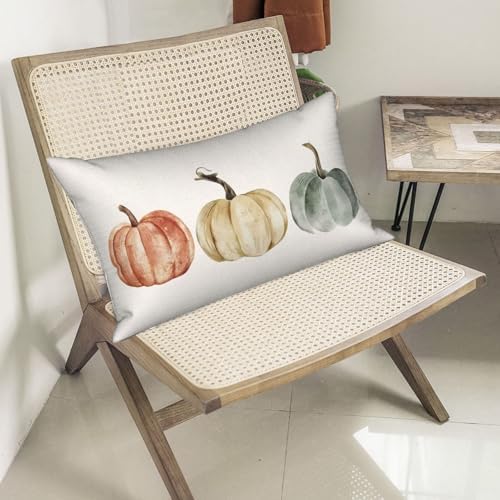 Fall Pillow Covers 12x20 Inch Set of 2 Watercolor White Orange Green Pumpkin Throw Pillows Outdoor Fall Decoration Pillow Cases Autumn Thanksgiving Lumbar Cushion Covers for Couch Sofa Decor - Image 6
