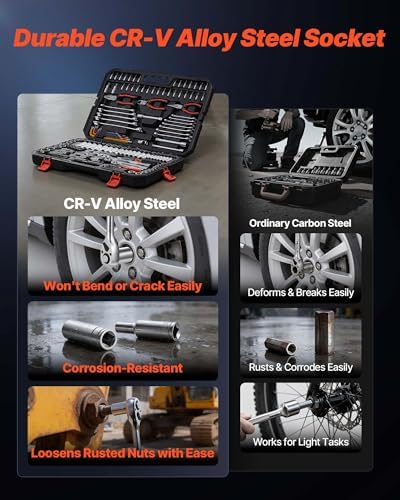 VEVOR Mechanics Tool Set, 314-Piece Mechanic Tool Kit, 1/4 in, 3/8 in, and 1/2 in Drive, Metric Socket Set, Wrenches, Screwdriver Bits, Accessories, and Storage Case, for Automotive and Home Repair - Image 2